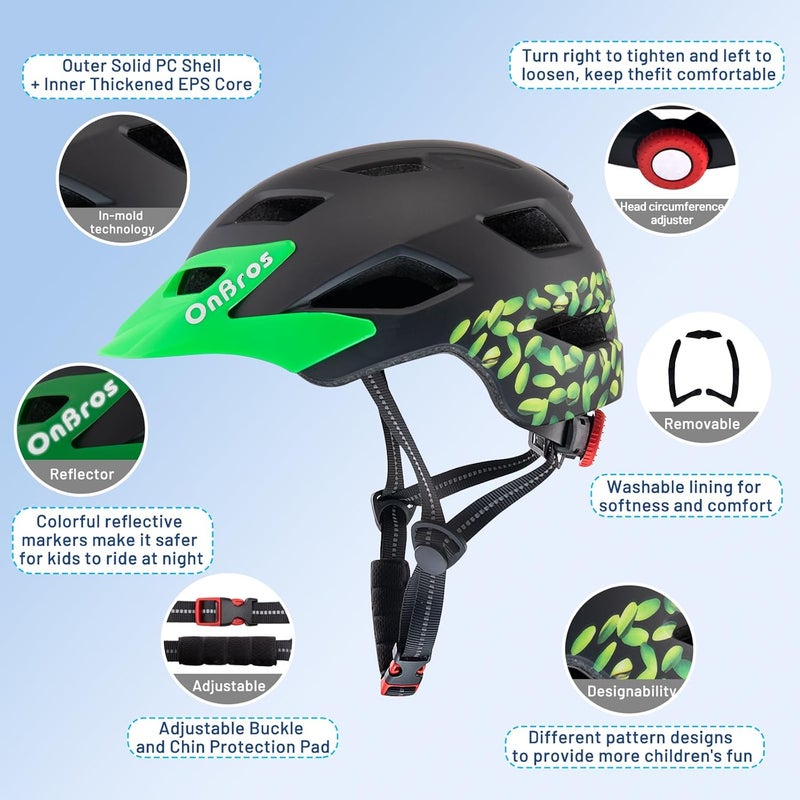 OnBros Kids Bike Helmet - Bike Helmets for 5-14 Boys or Girls with Visor, Children Bicycle Helmet for Skateboard Mountain Scooter Road Cycling, Lightweight and Adjustable 50-57CM - Image 4